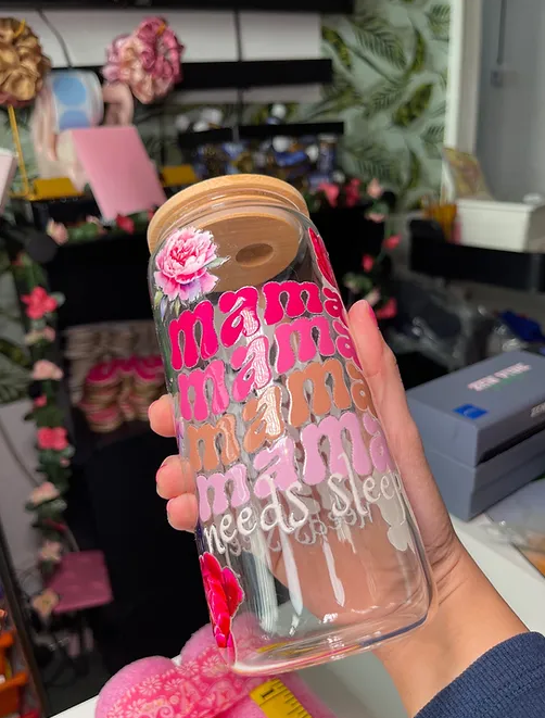 mama wave needs sleep beercan glasscup set | PINK | PEONIES | 20 oz