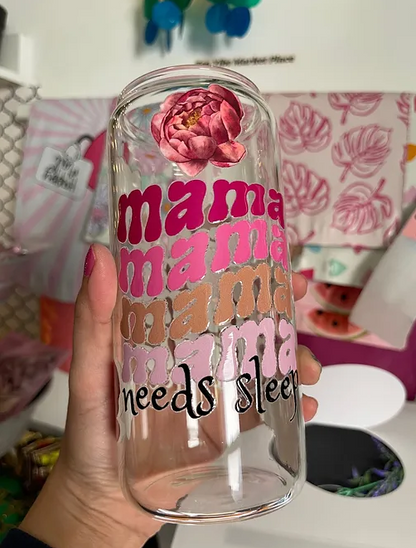 mama wave needs sleep beercan glasscup set | PINK | PEONIES | 20 oz