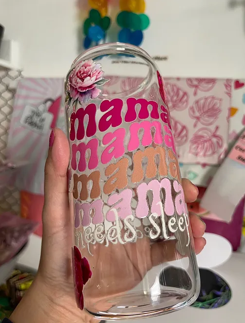 mama wave needs sleep beercan glasscup set | PINK | PEONIES | 20 oz