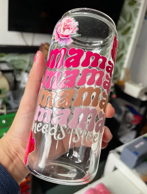 mama wave needs sleep beercan glasscup set | PINK | PEONIES | 20 oz