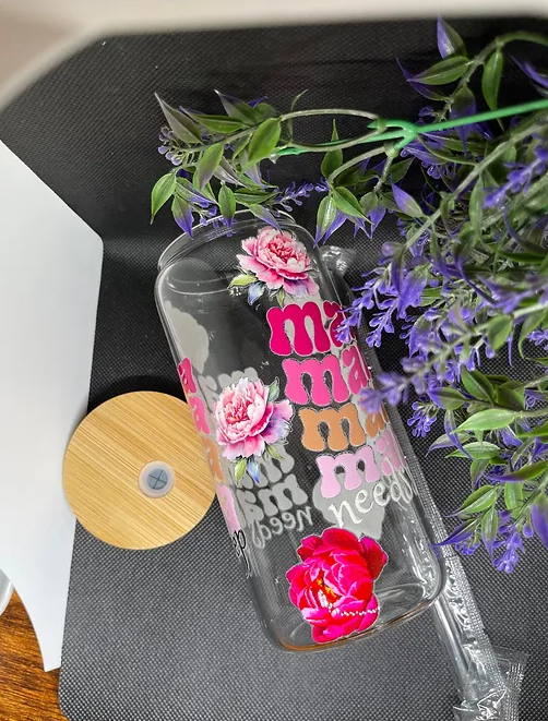 mama wave needs sleep beercan glasscup set | PINK | PEONIES | 20 oz