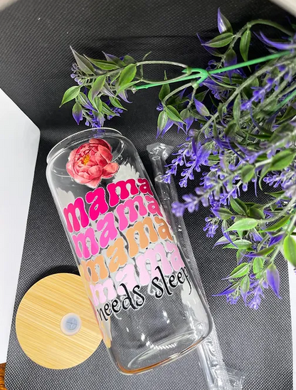 mama wave needs sleep beercan glasscup set | PINK | PEONIES | 20 oz