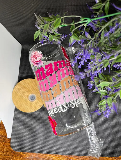 mama wave needs sleep beercan glasscup set | PINK | PEONIES | 20 oz