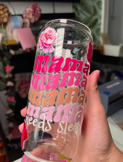 mama wave needs sleep beercan glasscup set | PINK | PEONIES | 20 oz