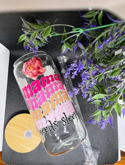 mama wave needs sleep beercan glasscup set | PINK | PEONIES | 20 oz