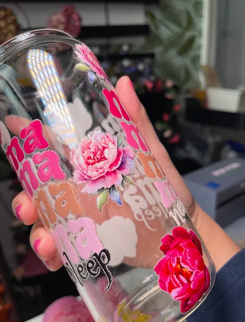 mama wave needs sleep beercan glasscup set | PINK | PEONIES | 20 oz