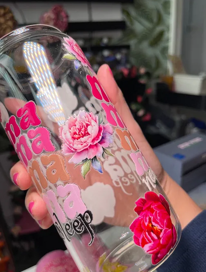 mama wave needs sleep beercan glasscup set | PINK | PEONIES | 20 oz
