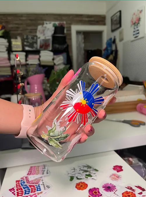 Pinoy Flag Floral Tropical beercan glasscup set | 20 oz | for cold drinks