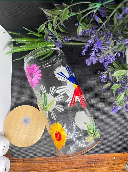 Pinoy Flag Floral Tropical beercan glasscup set | 20 oz | for cold drinks