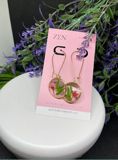 GreenLeaf RedFlower Round Dangling Earrings | Fashion Accessory | 1pair |