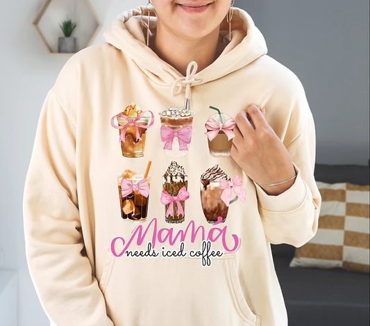 Mama Needs Iced Coffee-Pink RibbonHoodie | adult Unisex size
