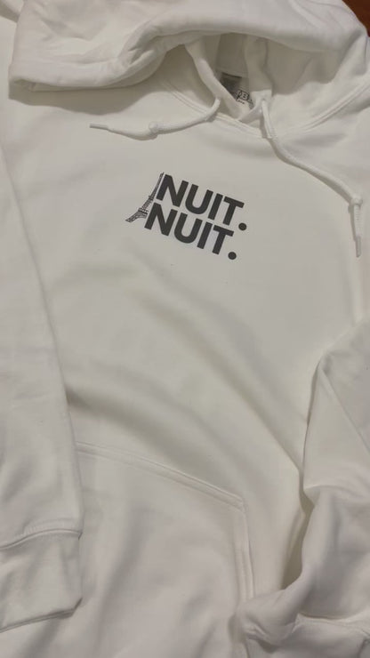 Nuit.Nuit.Eiffel Tower Hoodie  pocket size center chest| Adult Unisex