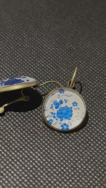 Blue Flower Porcelain bronze hook Earrings | Alloy Fashion Accessory | 1pair |