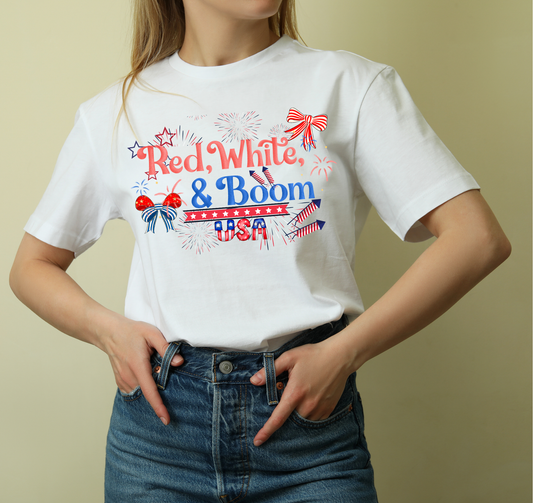 Red White and Boom USA Ribbon tee | adult Unisex size | crewneck