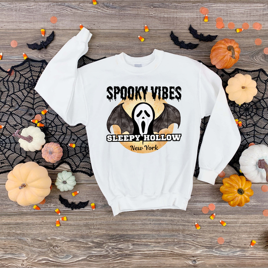 Sleepy Hollow NY Spooky Vibes Bat Sweatshirt | Adult unisex | Black font | full chest print