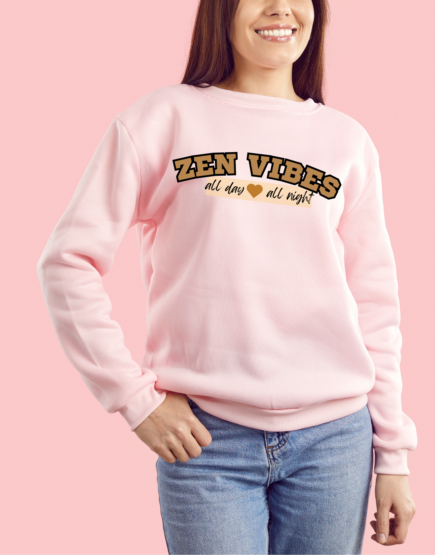 ZEN VIBES -all day all night Sweatshirt | Brown chest print | Unisex Size |