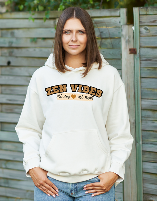 ZEN VIBES -all day all night Hoodie | Brown chest print | Unisex Size